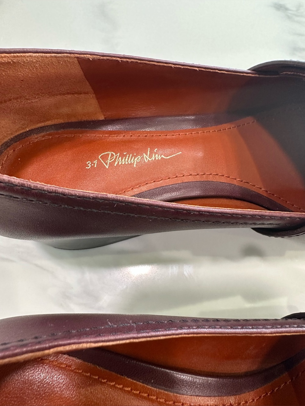 3.1 PHILLIP LIM WINN LOAFERS MALBEC MAROON LEATHER & PEARL ACCENTS W/SUEDE TOP 9 - Picture 3 of 16